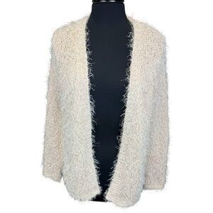 David Emanuel Soft Fuzzy Open Front Blush Beige Textured Cardigan Sweater Size M